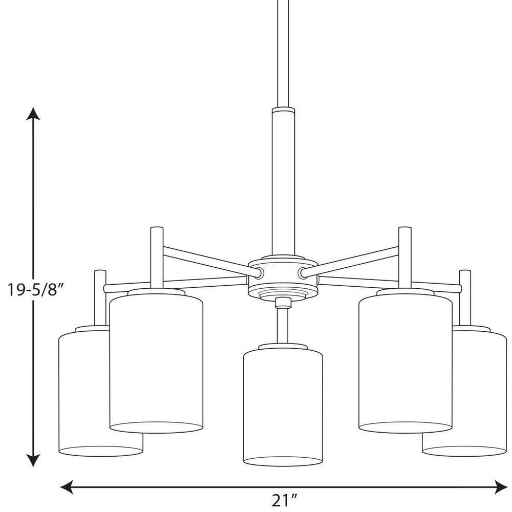 Progress Lighting Replay 5-Light Chandelier, Steel, Polished Nickel, White Glass Shades