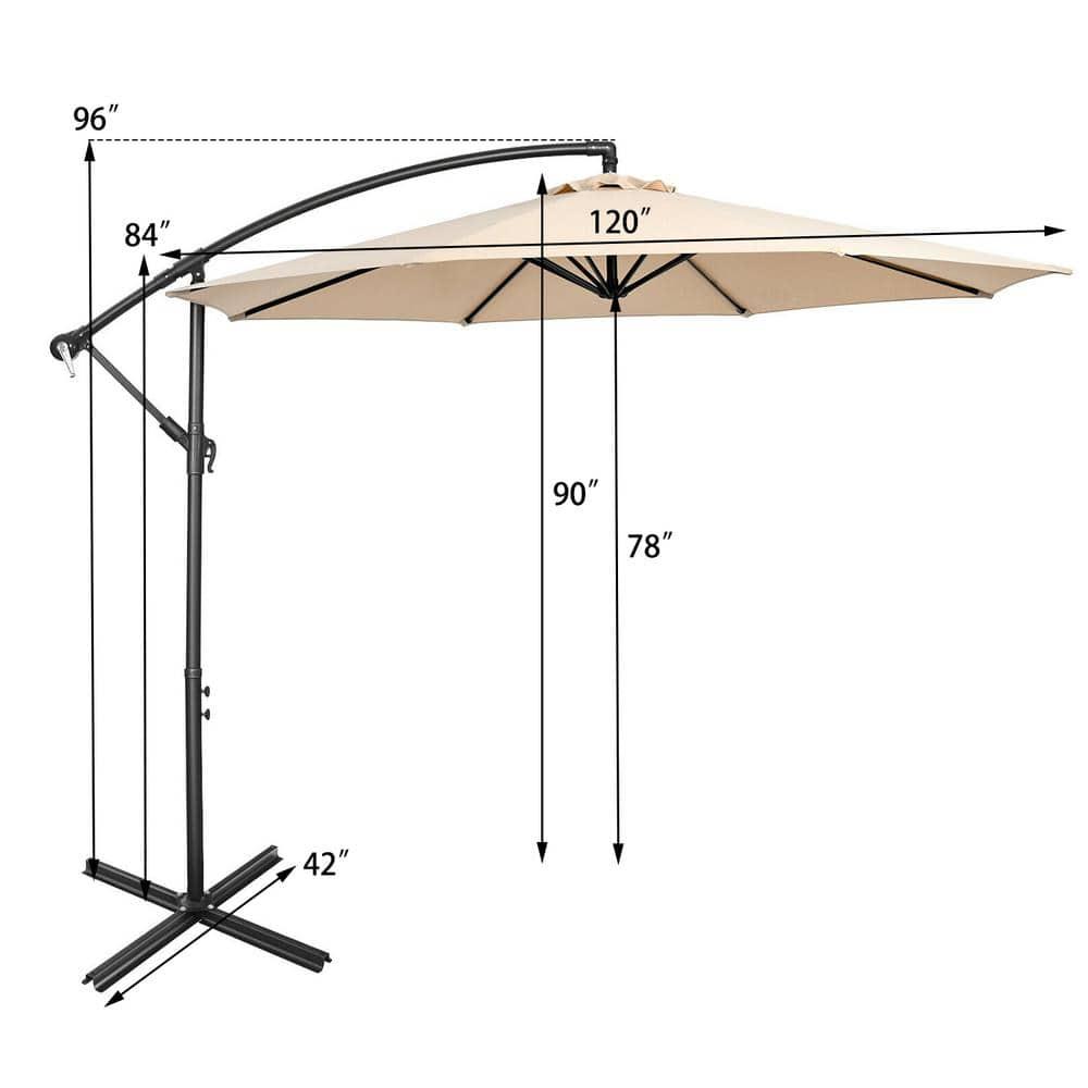 Costway  10 FT Patio Offset Umbrella w/8 Ribs Cross Base Tilt Beige