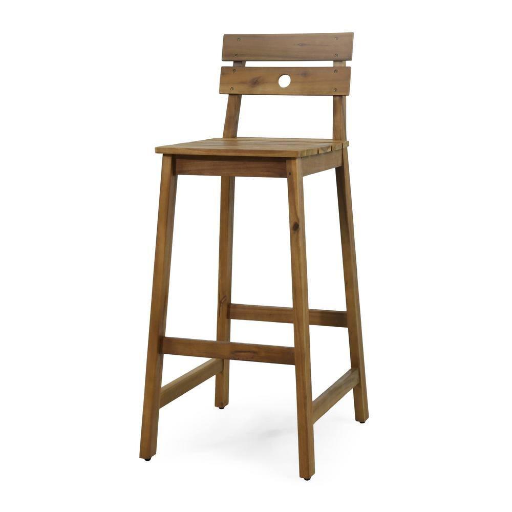 Noble House Castner Outdoor Bar Stool, Teak, 2 Pack