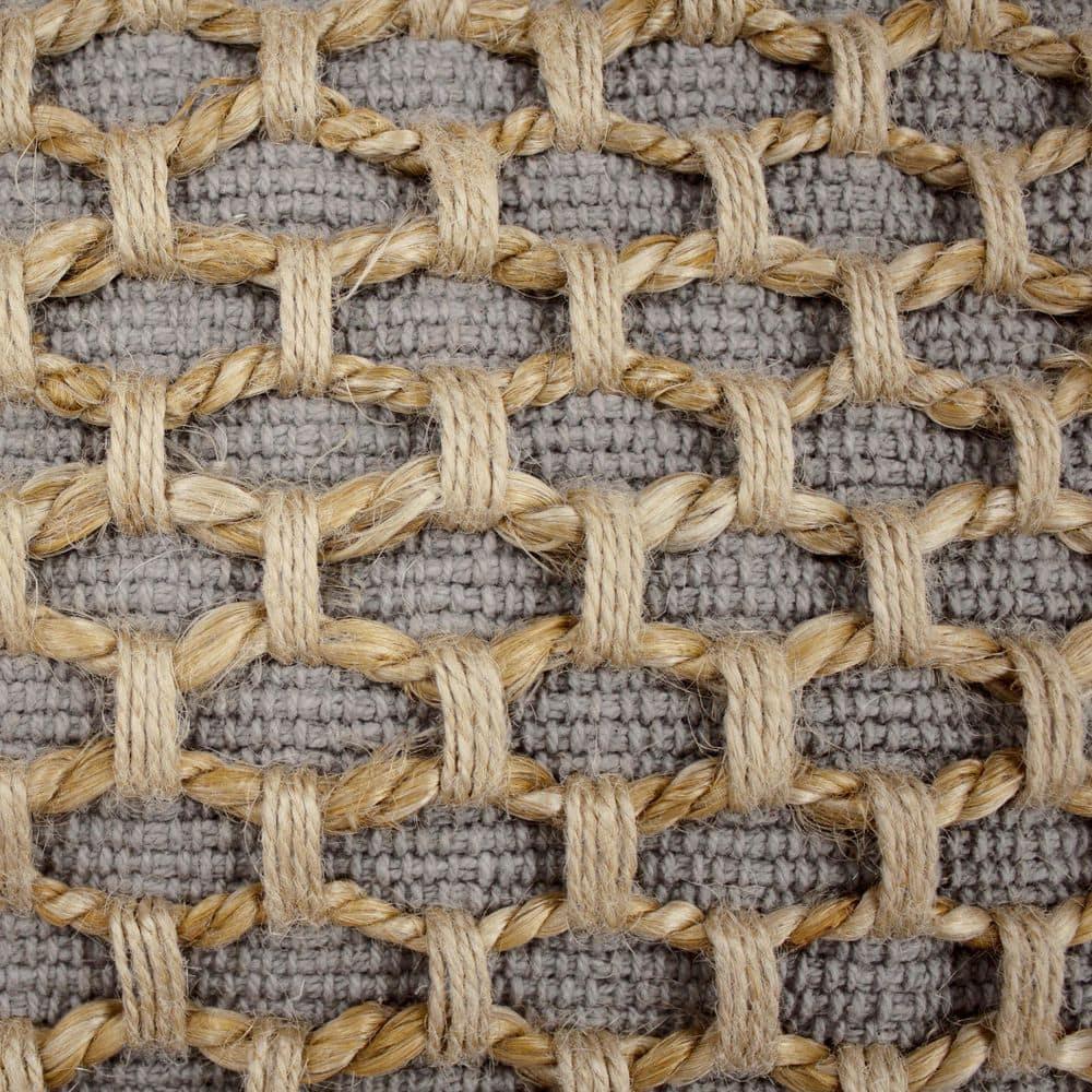 Coastal Brown and Gray Jute Accent Pillow with Rope Trim