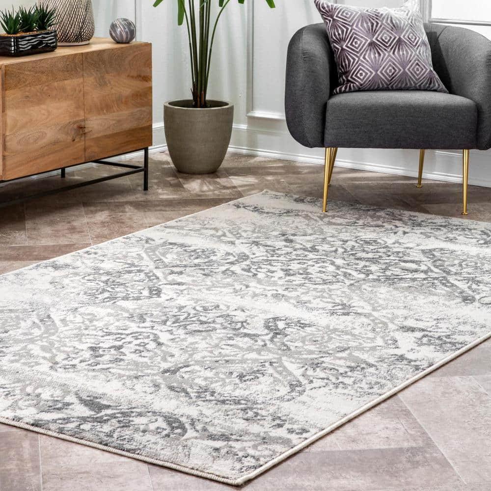 Nuloom Freja Floral & Paisley 2x14 Runner Indoor Area Rug for Living Room Bedroom Dining Room Entryway Hallway Kitchen, Grey/Cream