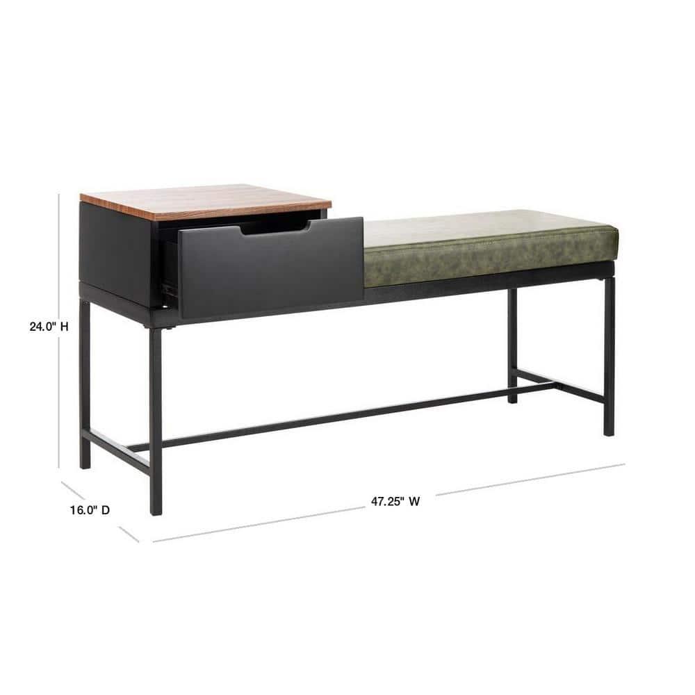 Maruka Bench with Storage - Grey Wash/Dark Green - Safavieh