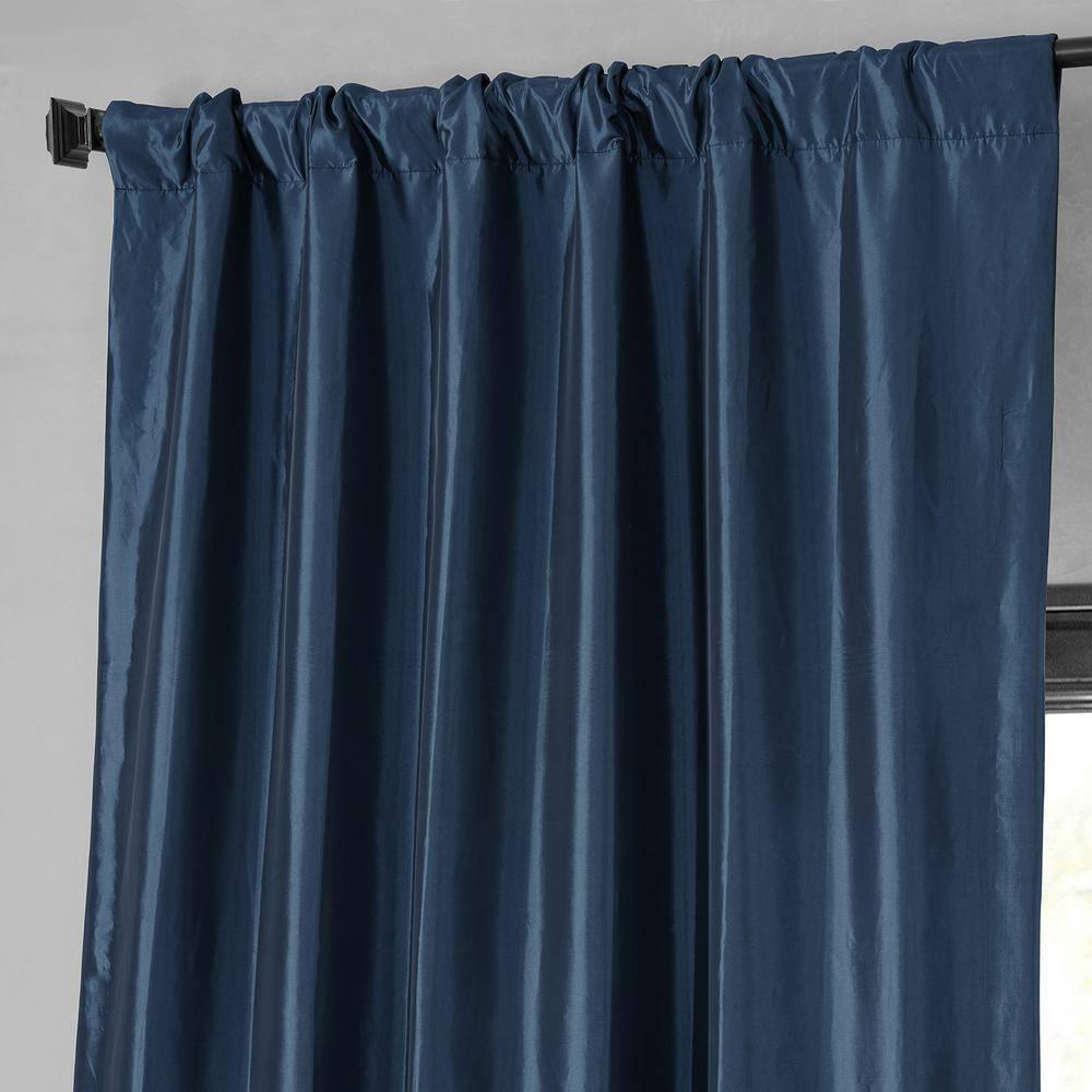 Navy Blue Blackout Faux Silk Taffeta Curtain (1 Panel), Navy Blue, 50W X 108L