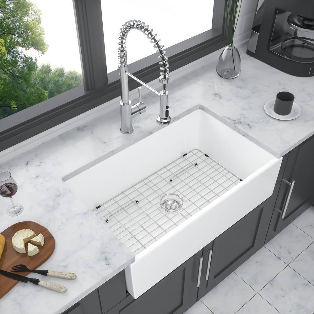 White Farmhouse Sink - 36 Inch White Ceramic Single Bowl Farm Kitchen Sink