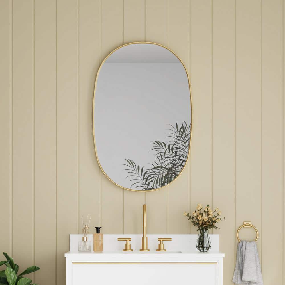 24x36 inch Oval Mirror, Brushed Gold Oval Wall Mirror, Metal Frame Pill Mirror, Gold Bathroom Mirrors for Over Sink, Entryway, Bedroom, Living Room(Horizontally or Vertically)