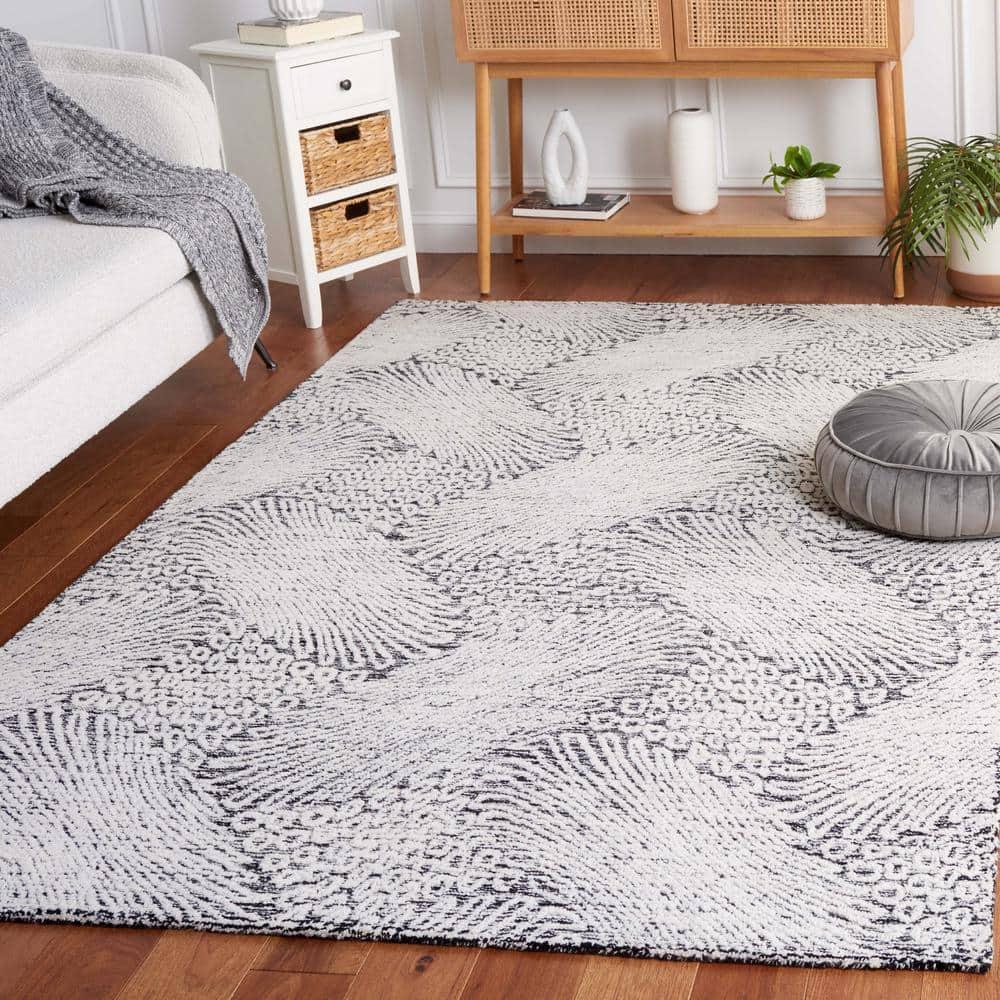 Ebony EBN105 Hand Tufted Indoor Area Rug - Black/Ivory - 4'x6' - Safavieh