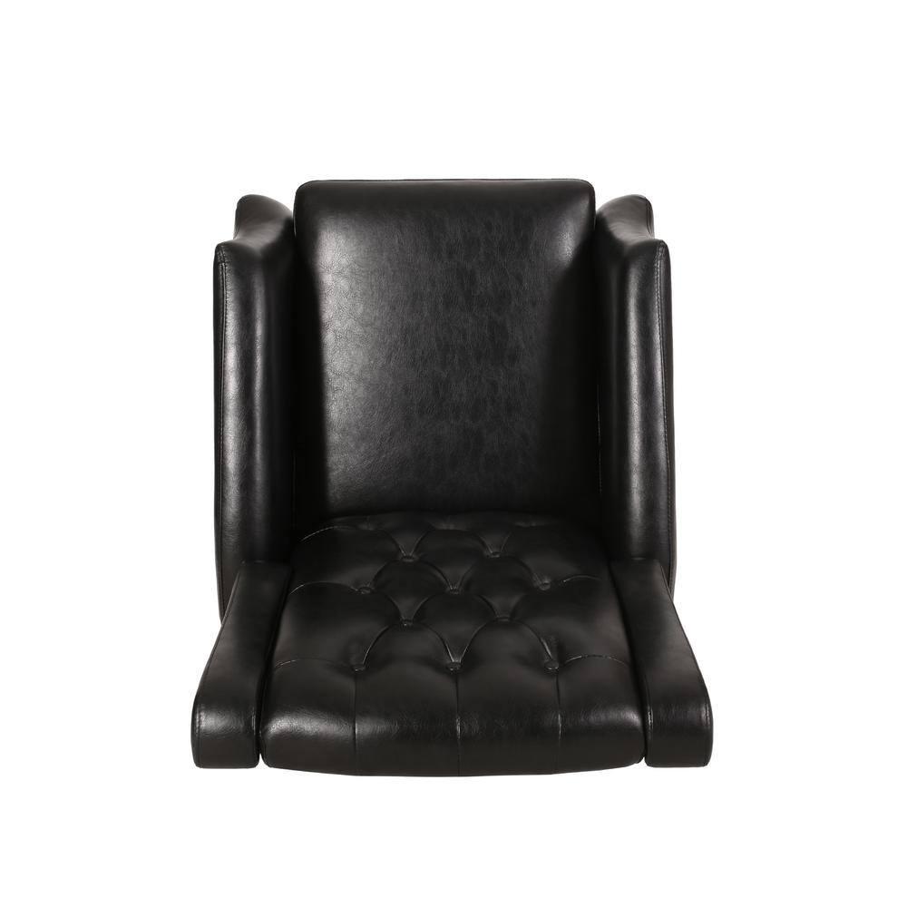 Noble House Steinaker Faux Leather Tufted Pushback Recliner, Midnight Black and Dark Brown