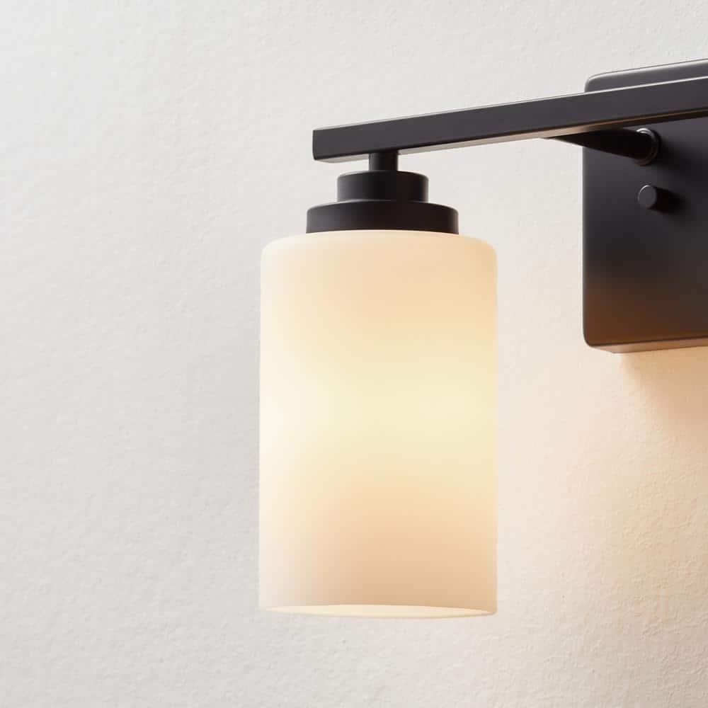 KAWOTI 2-Light Dimmable Bathroom Vanity Light with Frosted White Glass Black