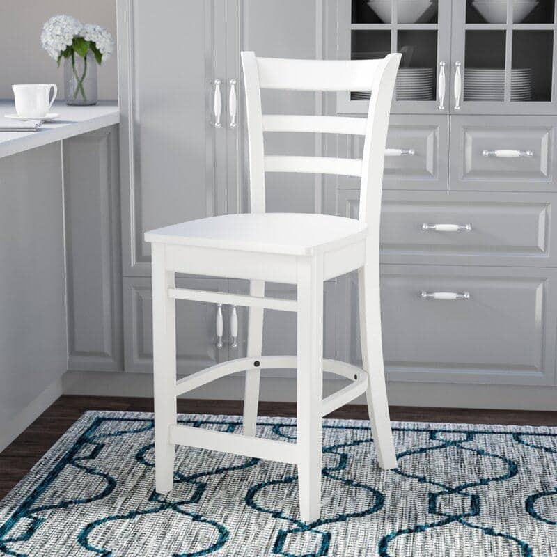 24" Emily Counter Height Barstool White - International Concepts: Hardwood Frame, Ladder-Back Design, Kitchen-Compatible