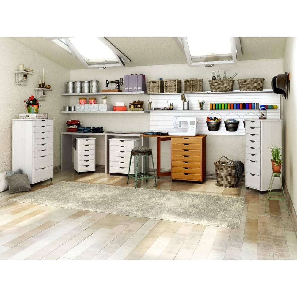 Adeptus Solid Wood   6+2 Drawer Wide Roll Cart - White