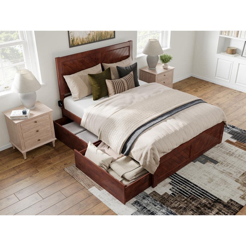 AFI Canyon Walnut Solid Wood Platform Bed with Matching Footboard & Storage Drawers, Queen