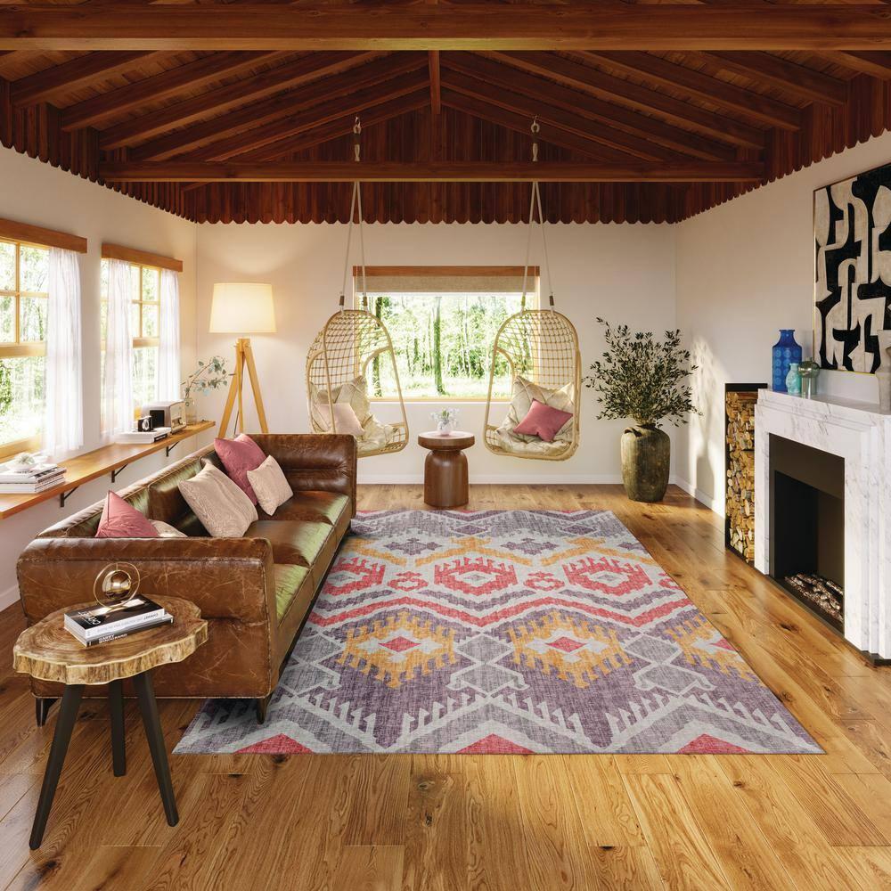 Addison Rugs Indoor/ Outdoor Addison Yuma Southwest Ikat Washable Area Rug 5' x 7'6" - Purple
