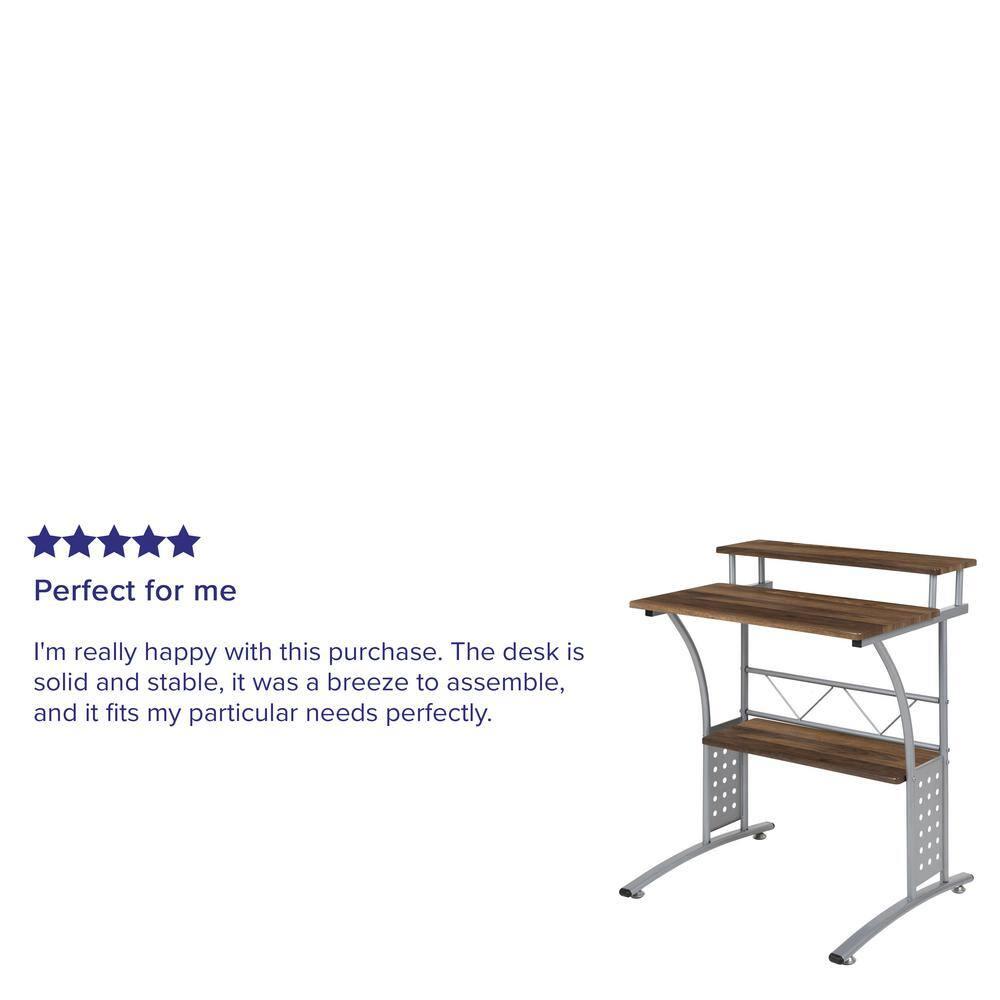 Flash Furniture Clifton Rustic Walnut Computer Desk with Top and Lower Storage Shelves