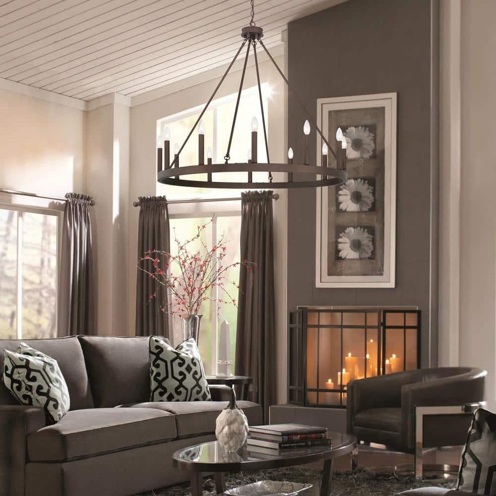 Vanity Art 12 Lights Wagon Wheel Chandelier Lighting Farmhouse Candle Ceiling Light Fixtures for Living Room Kitchen Dining Room 10552-ORB