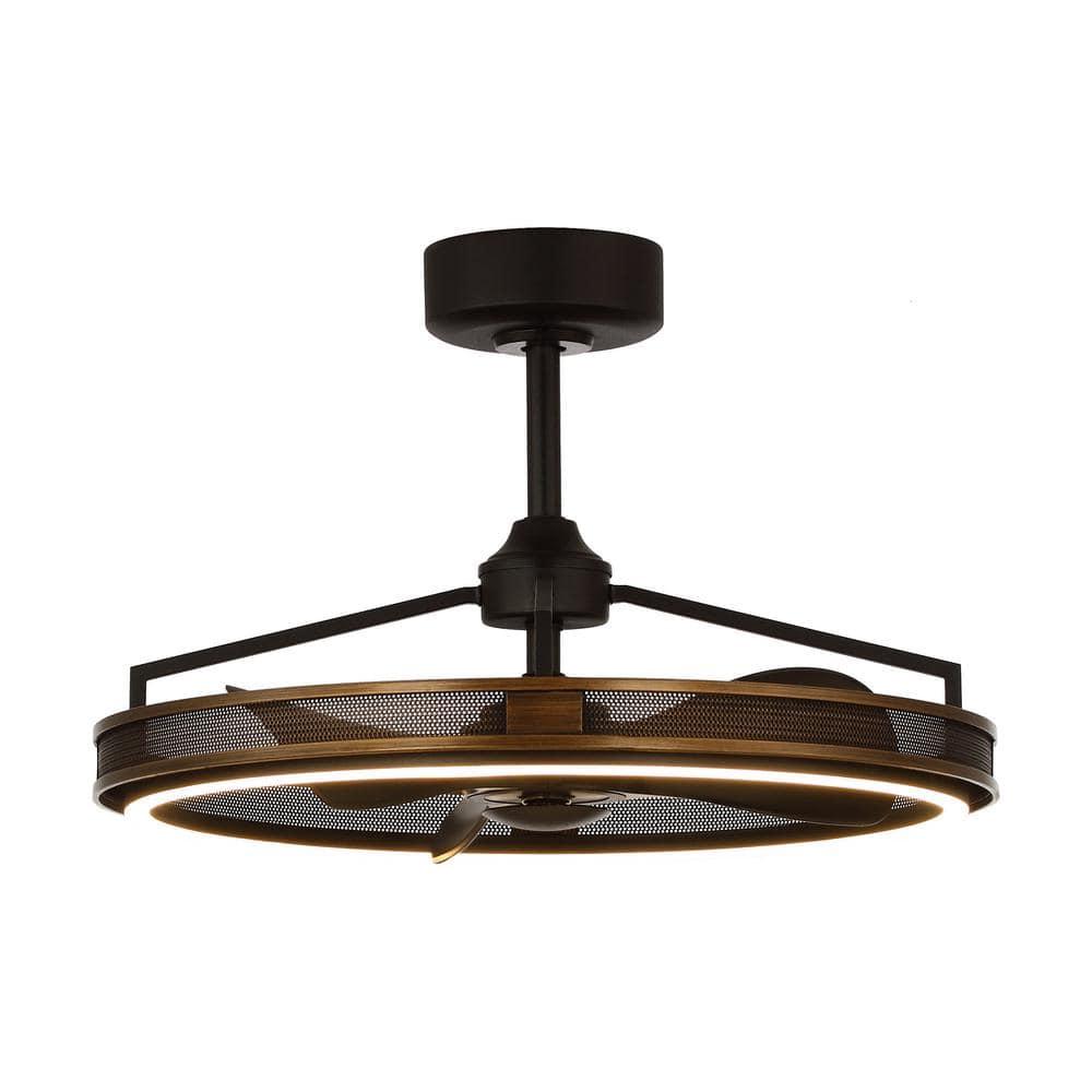 27-inch Industrial Bronze Mesh Caged Bladeless Ceiling Fan with LED Light and Remote
