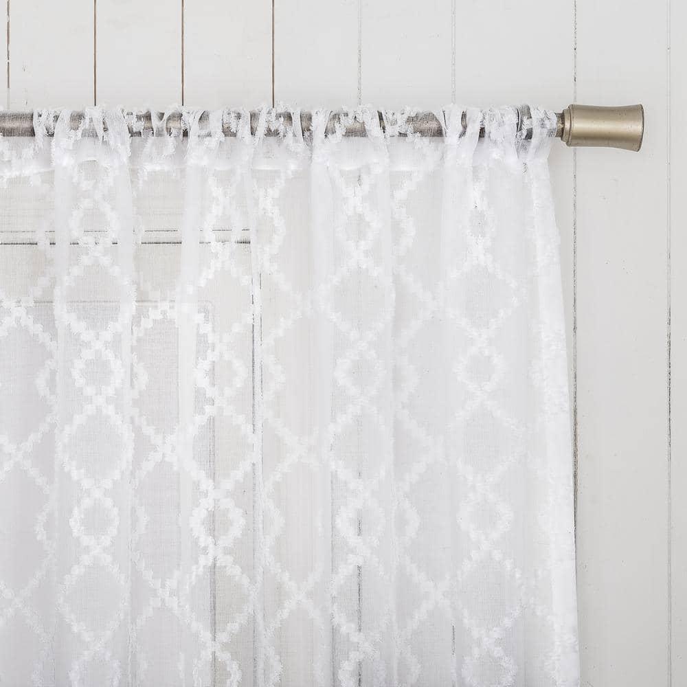 No. 918 Tina Geometric Clipped Semi-Sheer Rod Pocket Kitchen Curtains, 54"x36"