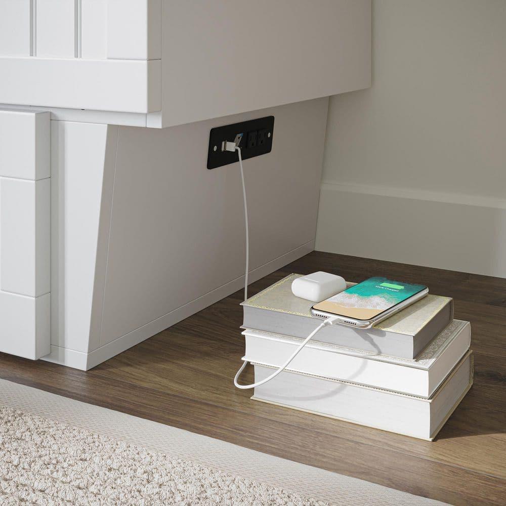 Queen Nantucket Murphy Bed Chest USB Turbo Charger White - AFI