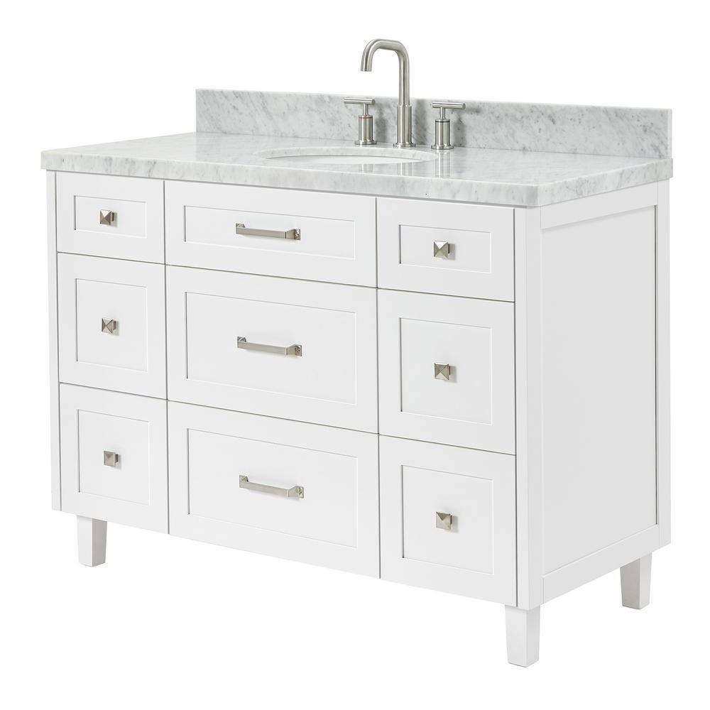 ARIEL Monrow 49 Single Sink Bathroom Vanity with Italian Carrara Marble Top