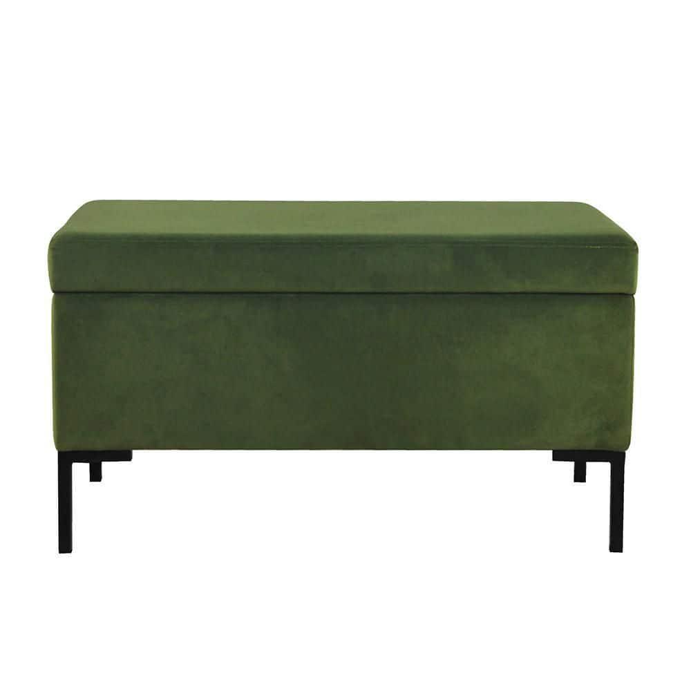 Medium Storage Bench with Metal Legs Green Velvet - HomePop: Upholstered Rectangular Ottoman for Bedroom, 250lb Capacity