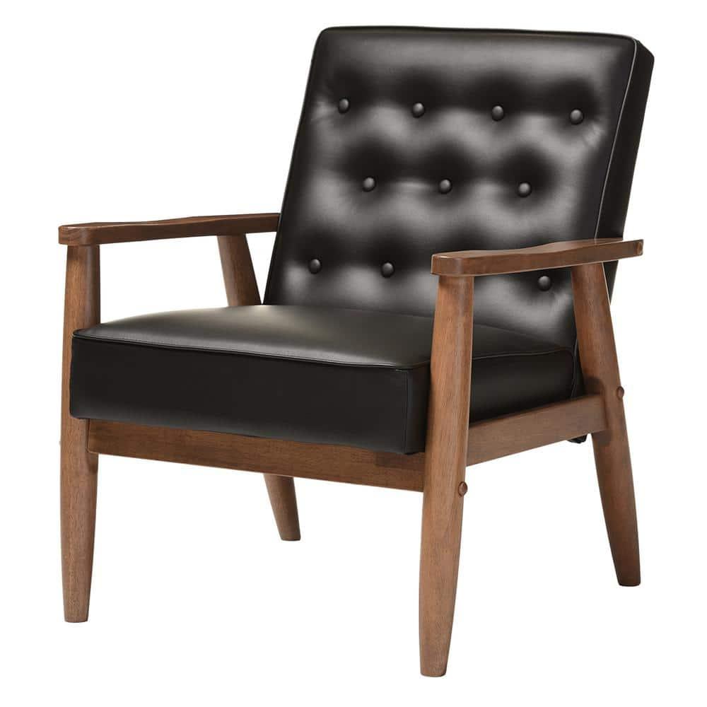 Sorrento Mid - Century Retro Modern Faux Leather Upholstered Wooden Lounge Chair - Black - Baxton Studio: Danish Design, Rubberwood Frame