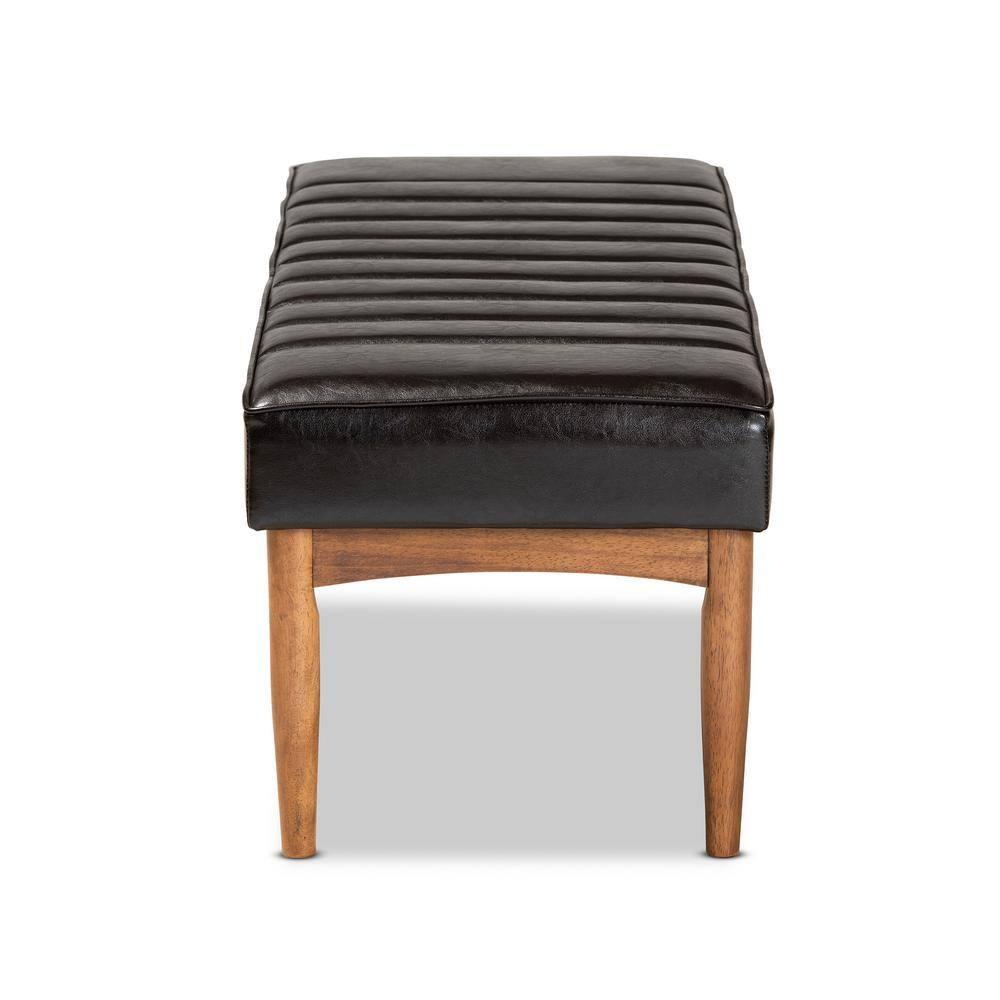 Daymond Wood Dining Ottoman Dark Brown/Walnut Brown - Baxton Studio: Mid-Century Tufted, Faux Leather