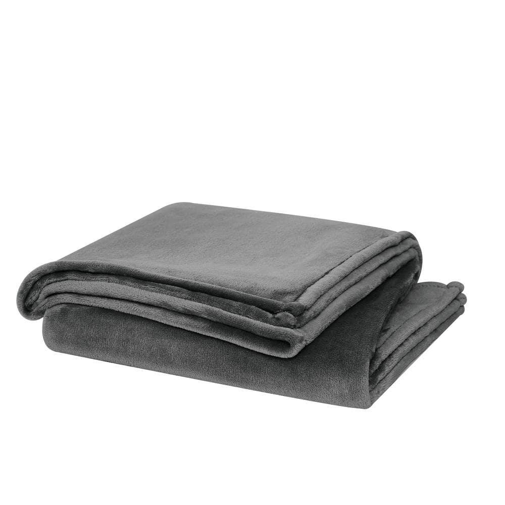 Cannon Full/Queen Solid Plush Blanket Gray: Cozy Polyester, Machine Washable, All Ages Comfort