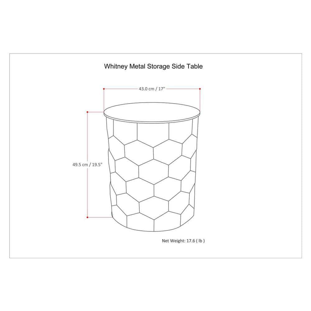 Simpli Home Whitney 17"W Metal Industrial End Table with Storage and Honeycomb Design, Assembled