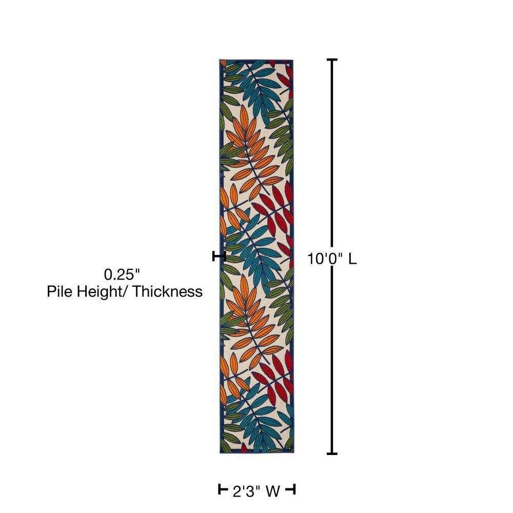 Nourison Aloha Floral Leaf Flatweave High-Low Indoor Outdoor Runner Rug Multicolor 2'3" x 10'