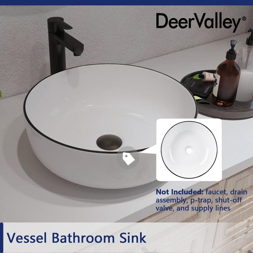 DeerValley Symmetry 16'' Circular White/Black Ceramic Vessel Bathroom Sink