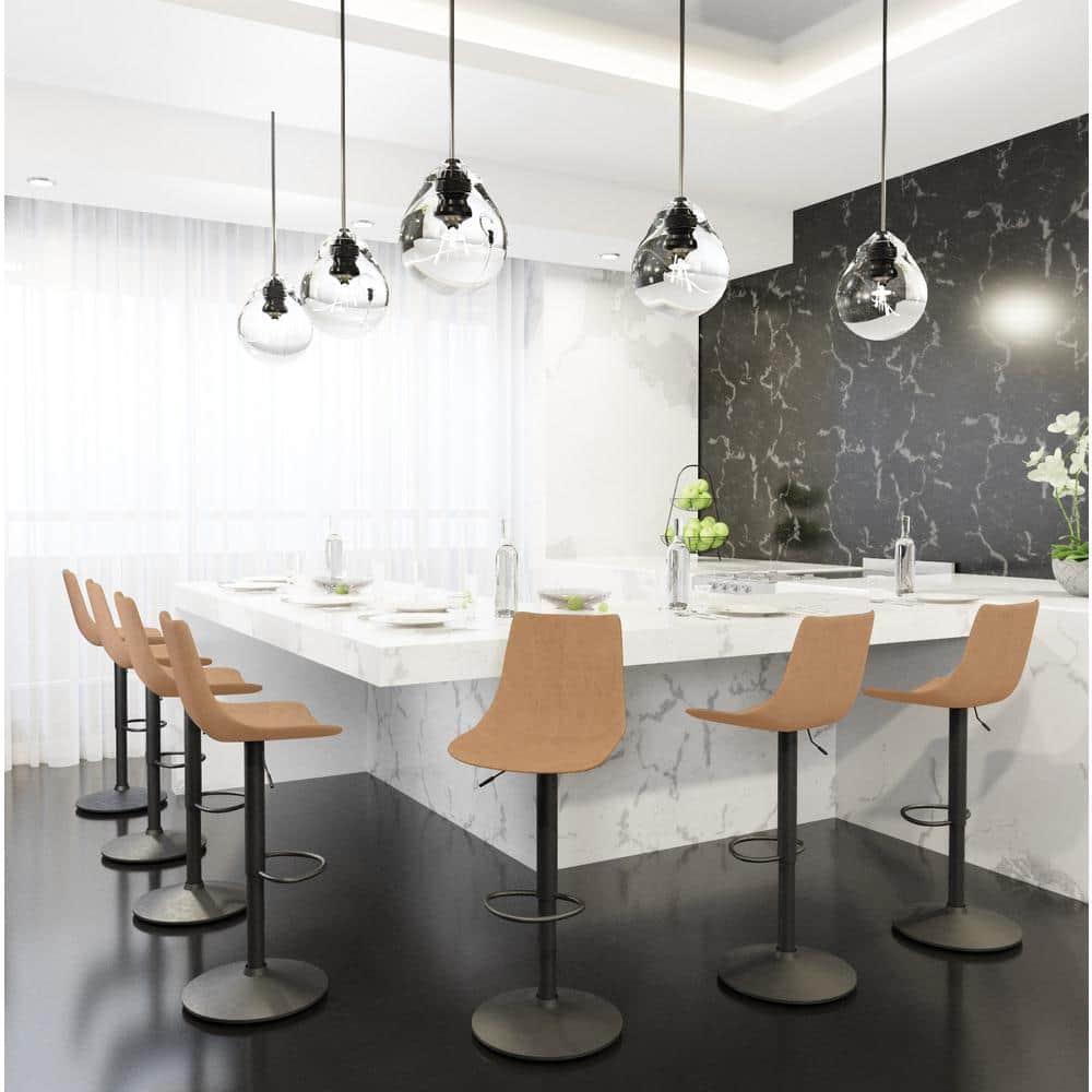 LeisureMod Tilbury Modern Adjustable Bar Stool Set of 2 with Footrest and 360-Degree Swivel, Counter Height Chairs for Kitchen Island and Home Bar