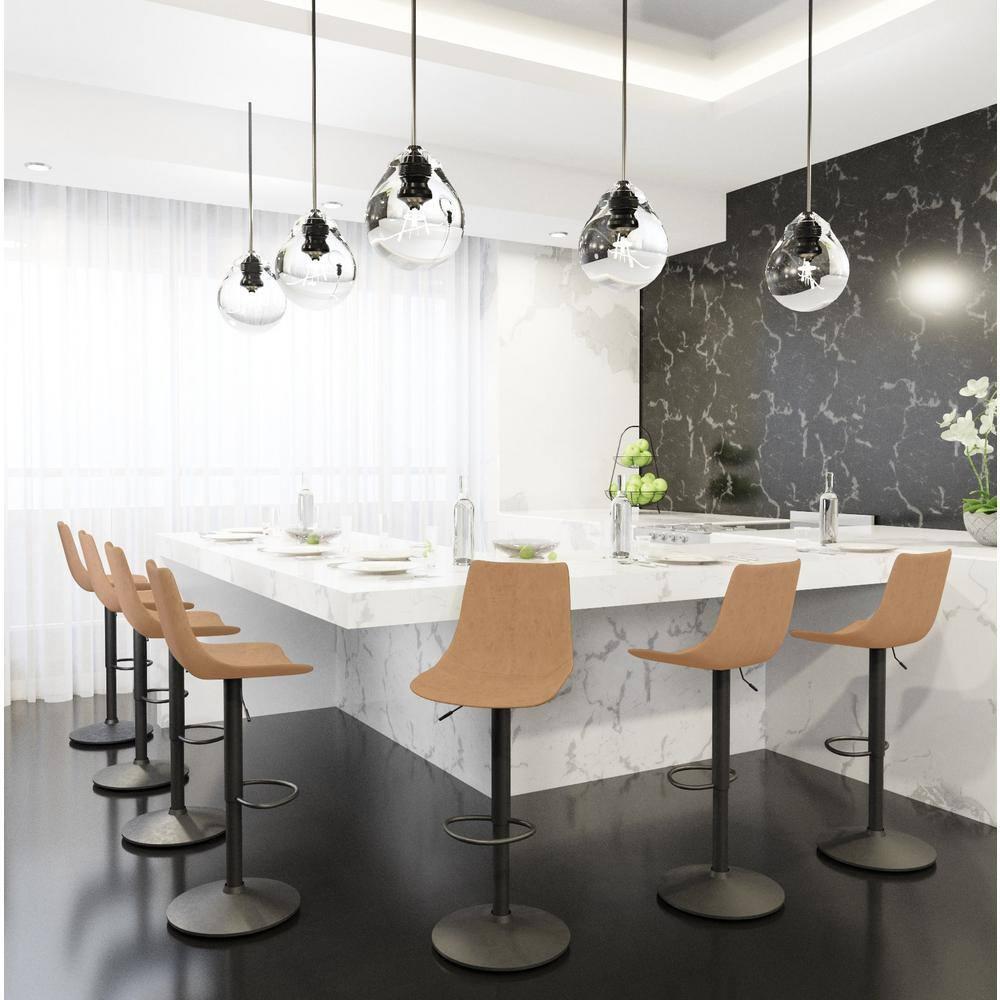 LeisureMod Tilbury Modern Adjustable Bar Stool Set of 2 with Footrest and 360-Degree Swivel, Counter Height Chairs for Kitchen Island and Home Bar