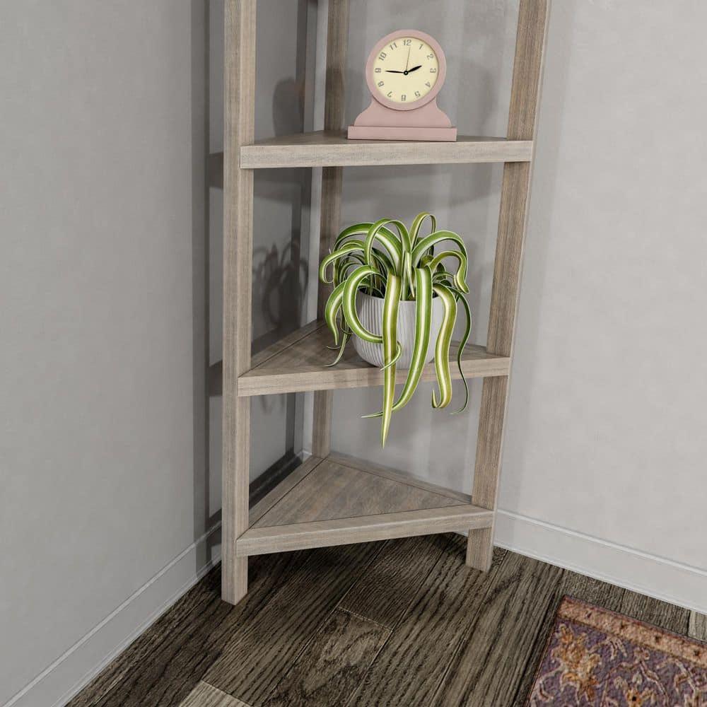 NewRidge 4-Tier Corner Wooden Bookcase Washed Grey