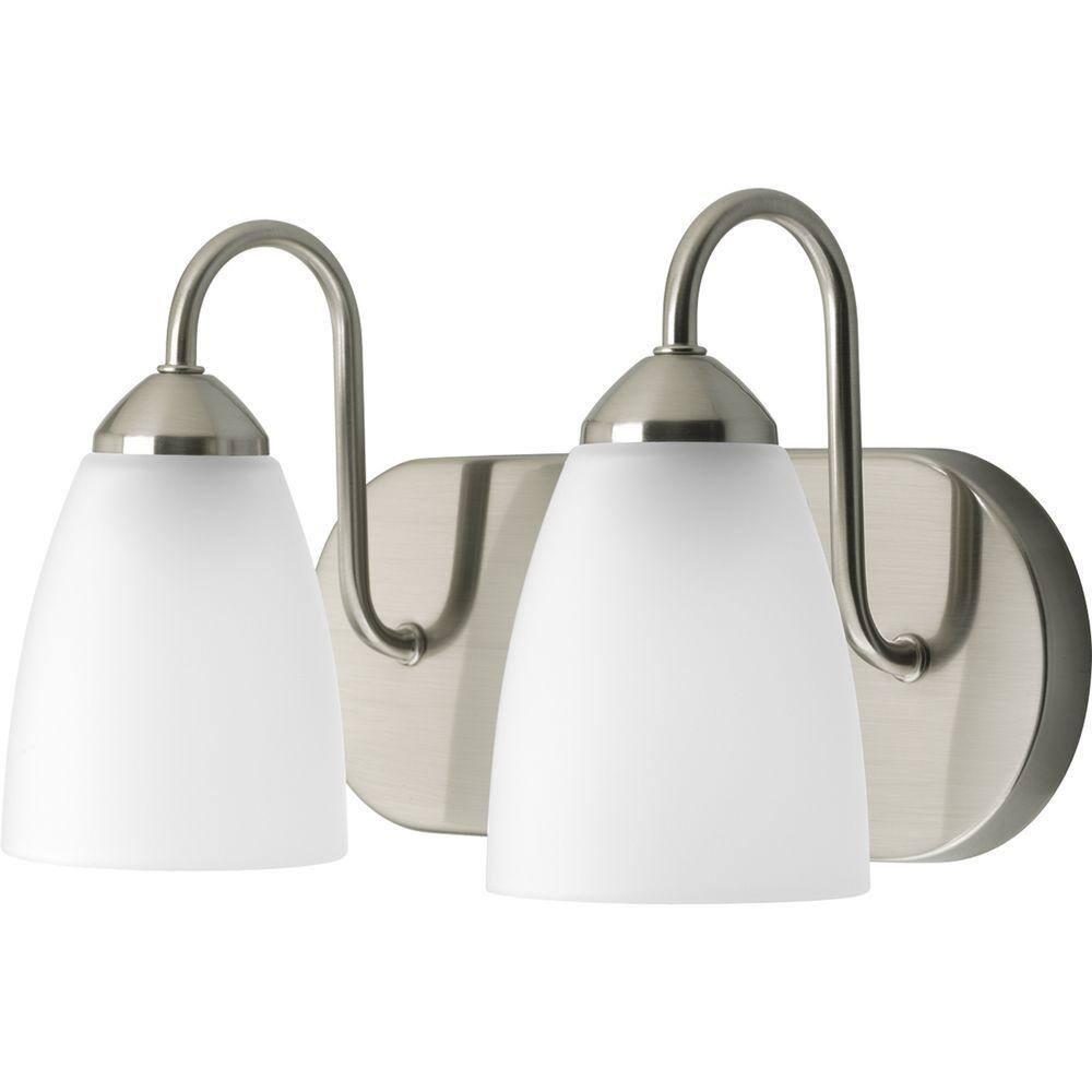 Progress Lighting Gather 2-Light Bath Bracket, Brushed Nickel, Etched Glass Shade