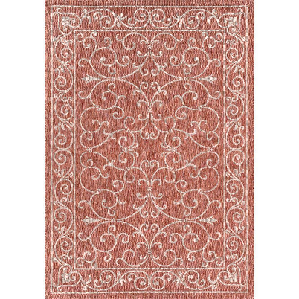 4'x6' Charleston Vintage Filigree Textured Weave Indoor/Outdoor Area Rug, Red/Beige - JONATHAN Y