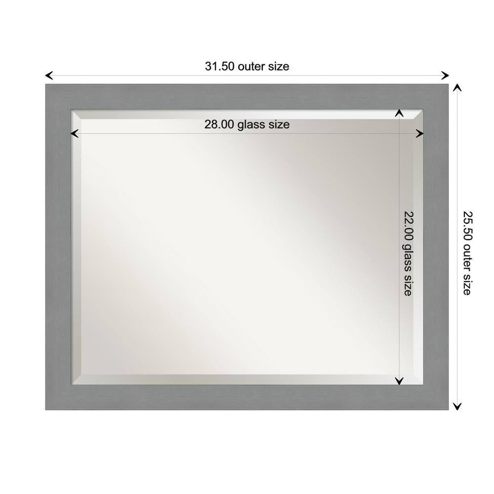 32" x 26" Brushed Nickel Framed Wall Mirror Silver - Amanti Art: Modern Beveled, No Assembly, Wall Mount