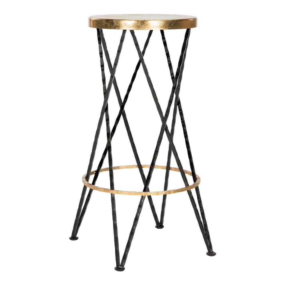 SAFAVIEH Hester Mid-Century Retro Round Top Bar Stool, Black/Gold