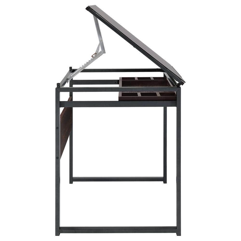 Pantano Glass Top Drafting Desk with Organizer Drawer Gunmetal - Coaster