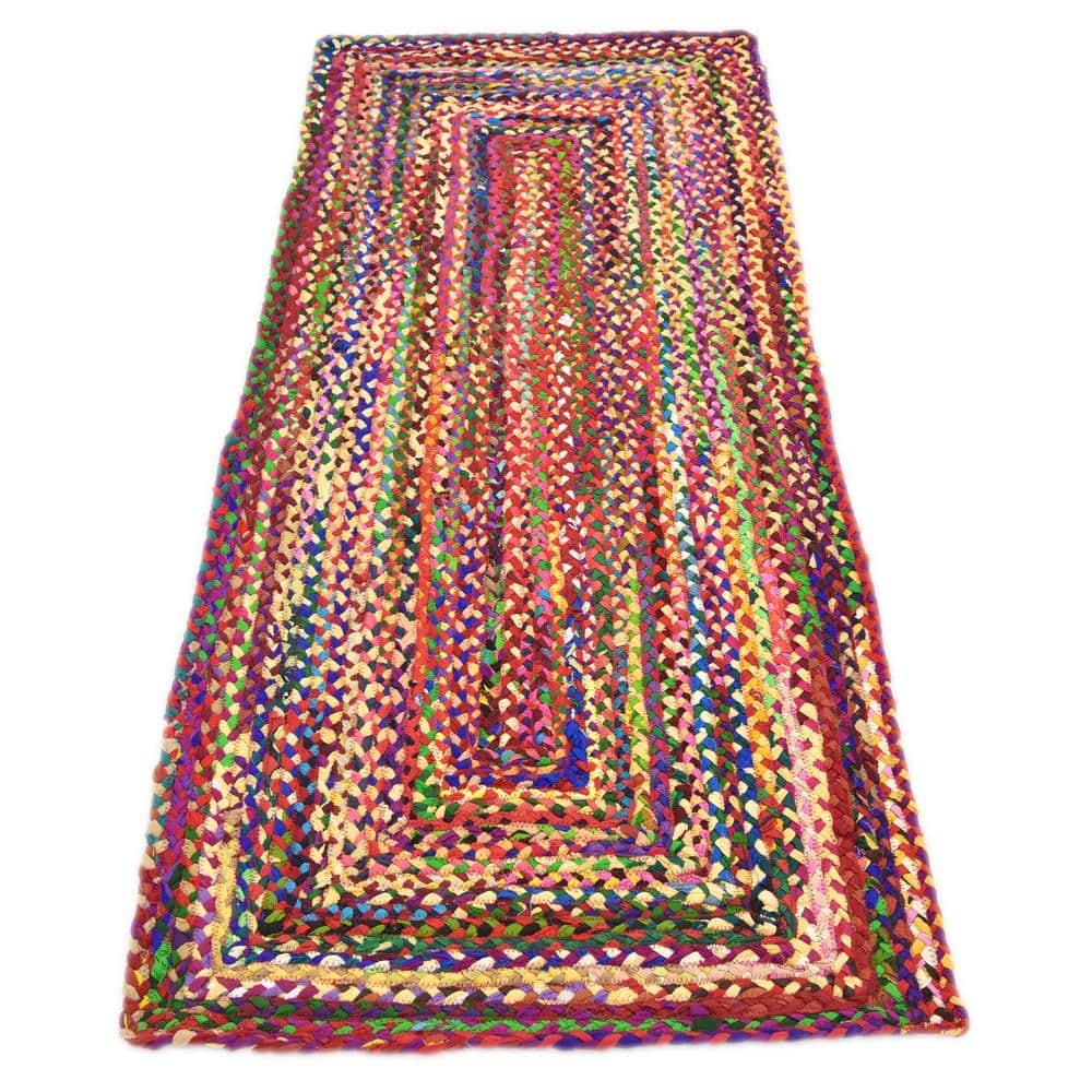 Unique Loom Braided Chindi Collection Area Rug - Layer (2' 7" x 6' 1" Runner Multi/Blue)