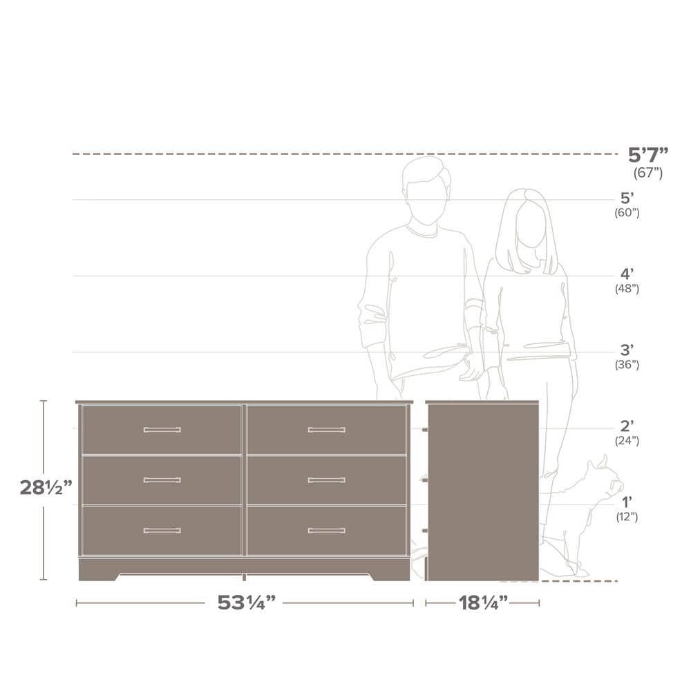 Prepac Rustic Ridge Farmhouse 6 Drawer Bedroom Dresser Brown