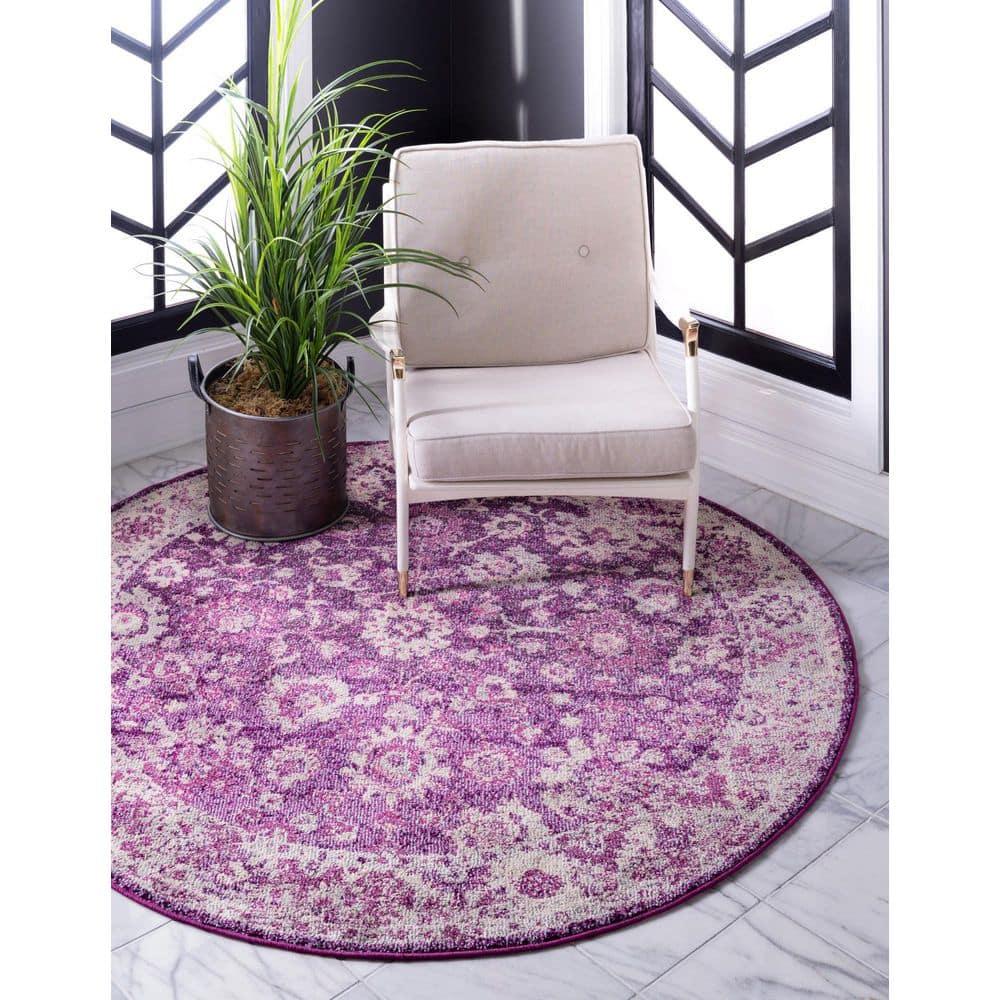 Unique Loom Penrose Collection Area Rug - Krystle (6' 1" Round Purple/Ivory)