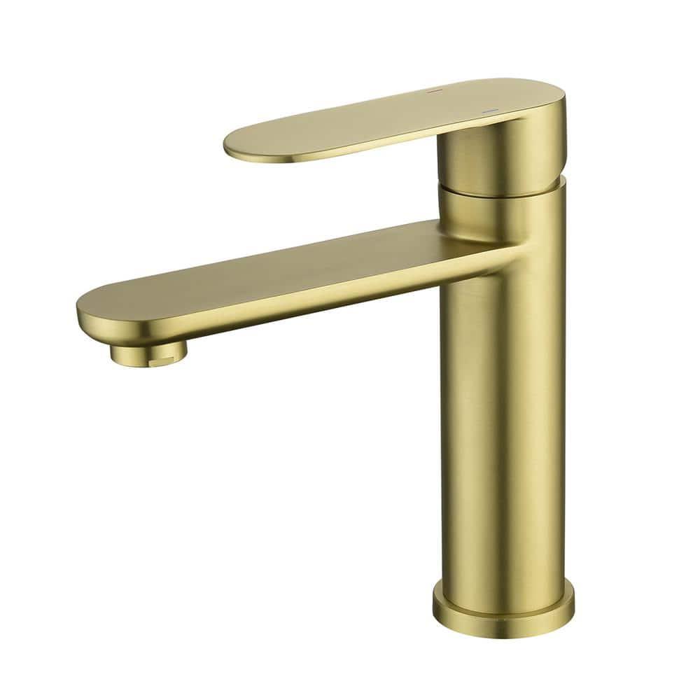 Brushed Gold Bathroom Faucet Gold Bathroom Sink Faucet Single Handle Gold Bathroom Faucet Modern Single Hole Faucet Bathroom with Pop-up Sink Drain Stopper & Deck Plate 1 or 3 Hole Bathroom Faucet