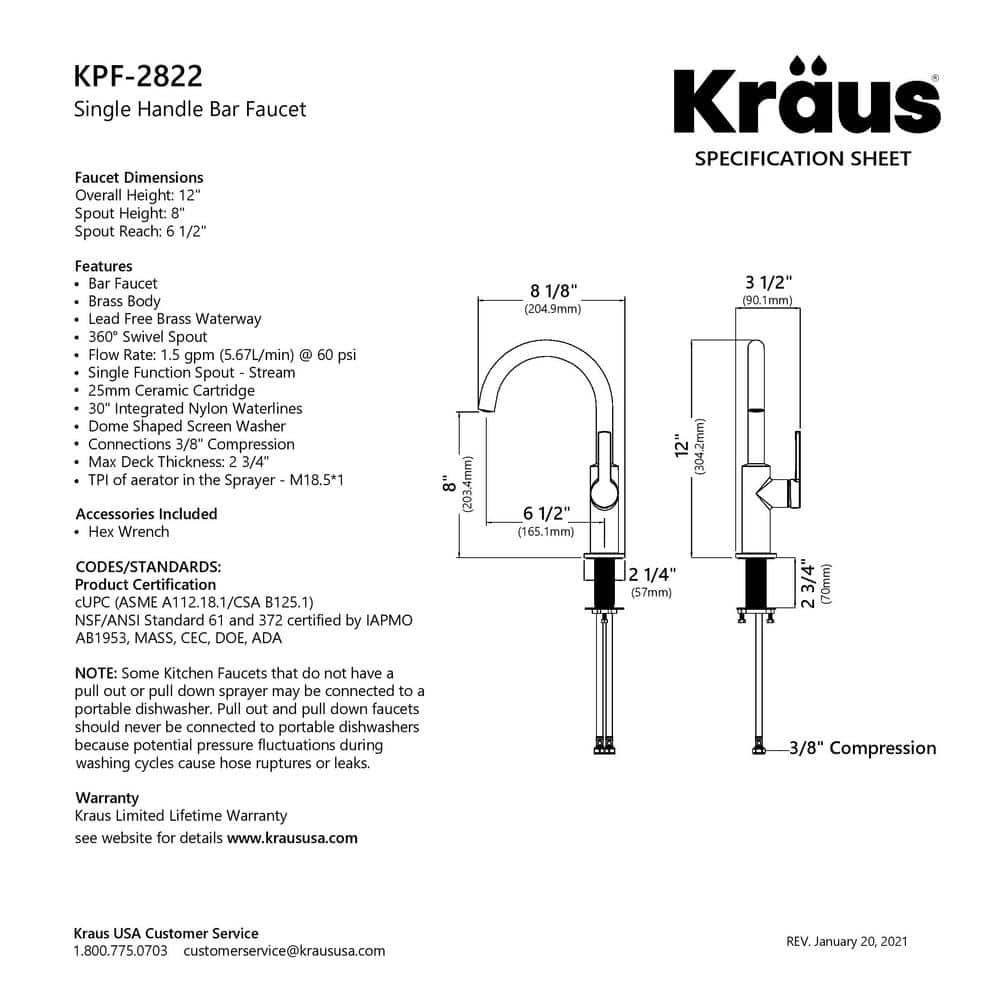 Oletto Single Handle Kitchen Bar Faucet