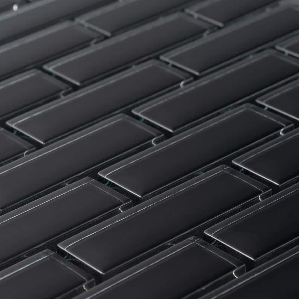 Apollo Tile   5 Pack 11.9-in x 11.9-in Black Rectangular Glossy Finished Glass Mosaic Wall and Floor Tile (4.92 sq ft/case)