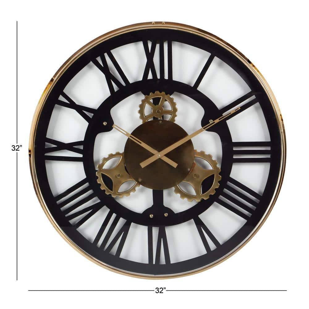 DecMode 32" Black Stainless Steel Metal Gear Wall Clock