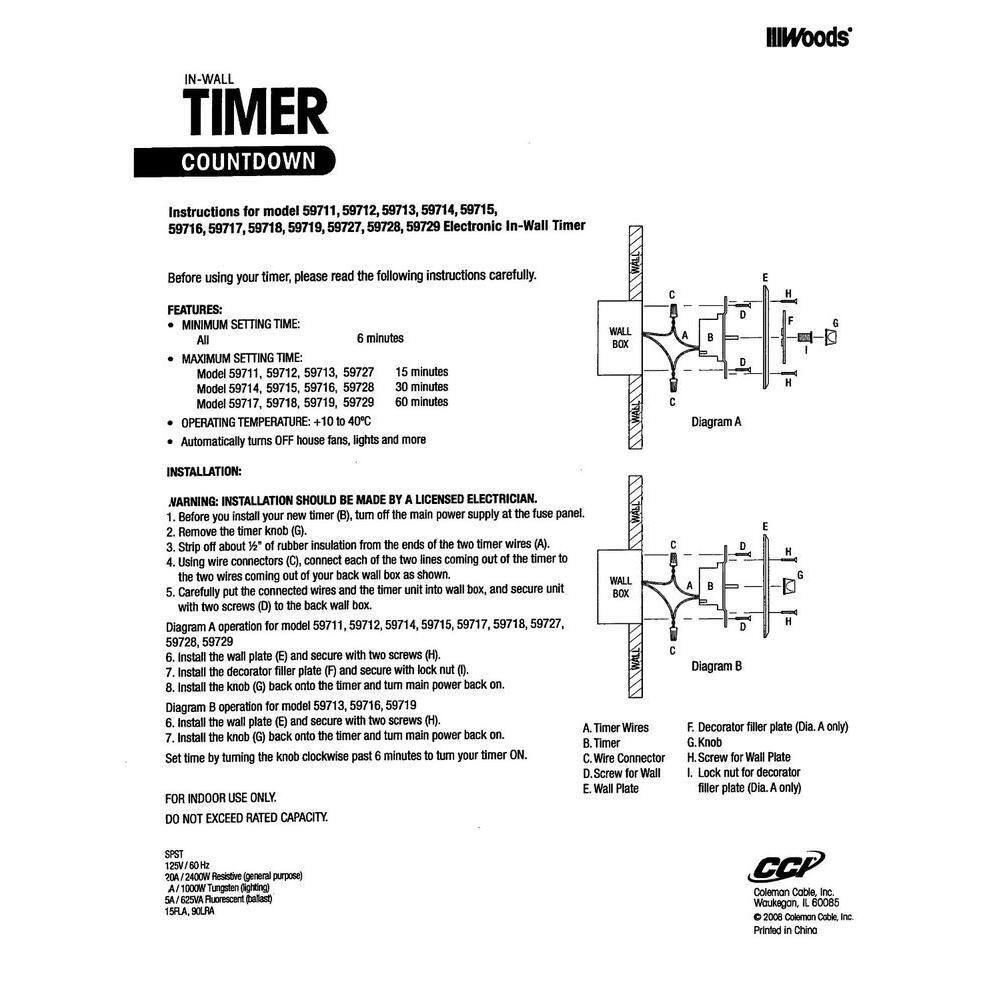 Woods 59719WD 60-Minute Spring Wound Timer with Gray Wall Plate