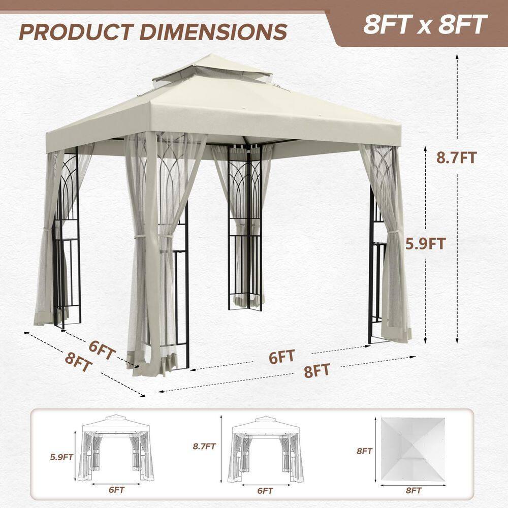 COOS BAY 8 Ft. W x 8 Ft. D Steel Frame Vented Soft Top Patio Gazebo with Mesh Netting, Corner Shelves