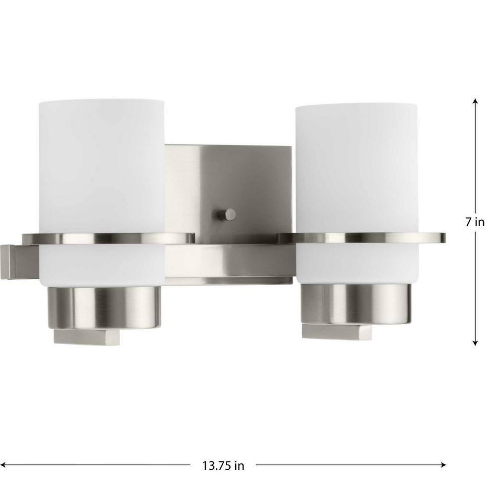 Progress Lighting Reiss 2-Light Vanity Light, Brushed Nickel, White Glass Shade