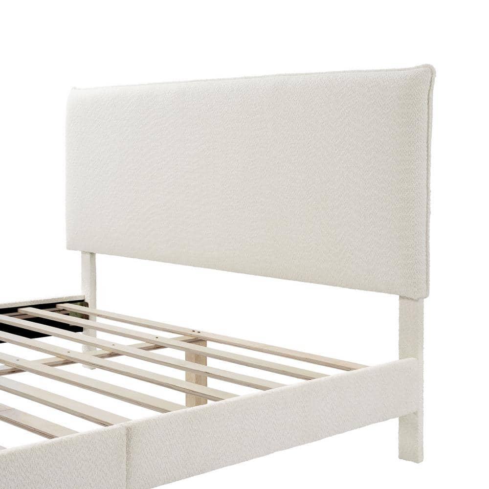 24/7 Shop At Home Queen Heartwild Modern Boucle Upholstered Pillow Headboard Platform Bed: Smooth Finish & Wood Frame