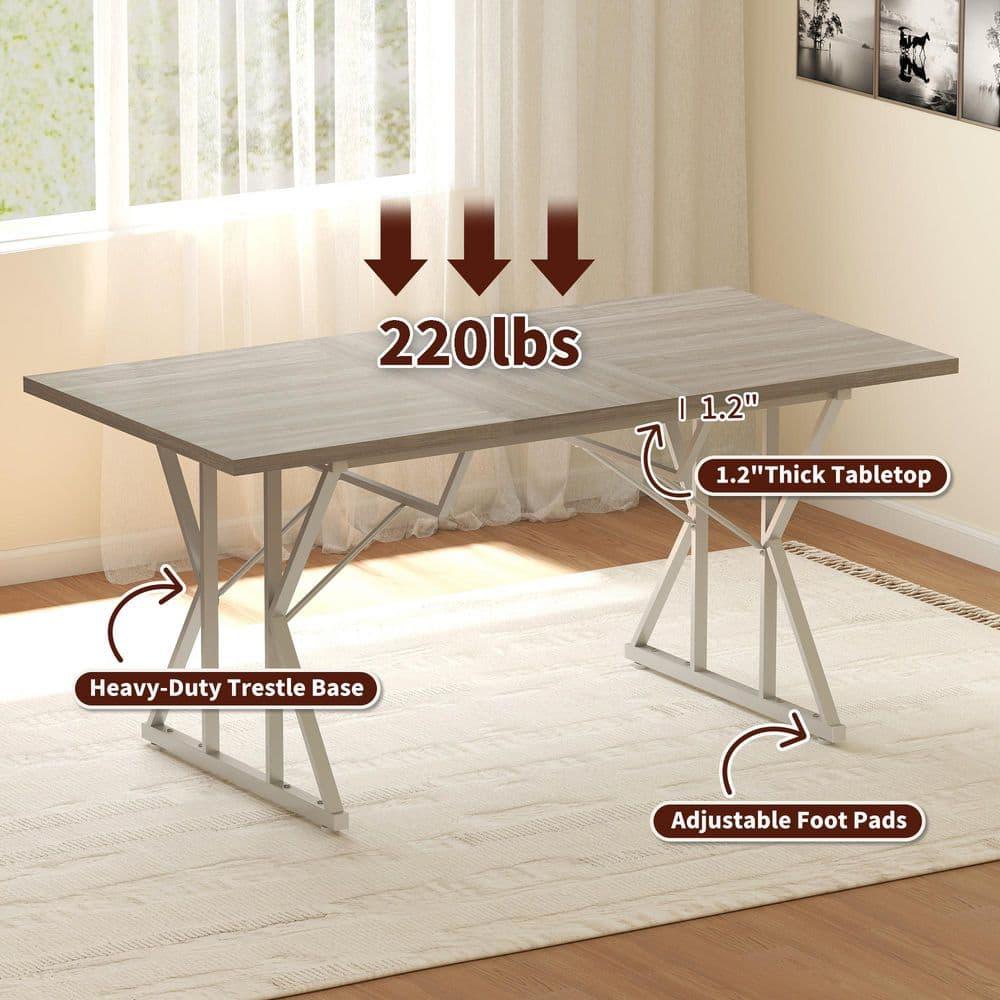 HOMCOM 47"-63" Expandable Dining Table for 4-6 People, Farmhouse Extendable Dining Room Table with Trestle Base, Kitchen Table, Distressed Gray