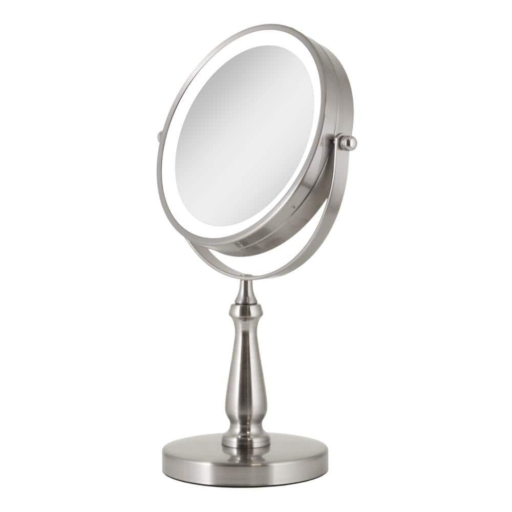 Satin Nickel LED Lighted Dual-Sided Magnifying Makeup Mirror